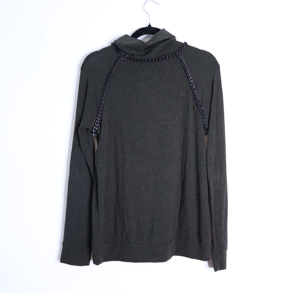 BAILEY/44 Chain Cowl Neck Sweater Pullover Dark Green Wool Blend Knit Women's M - Picture 3 of 10